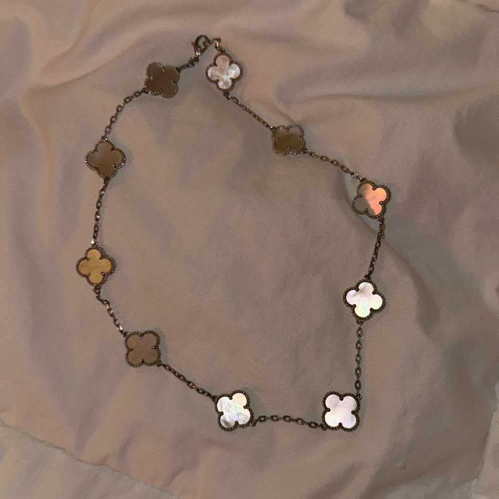 White iridescent opal clover necklace sterling silver!
